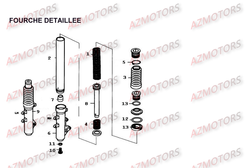 Fourche [detail] KYMCO Pièces Scooter Kymco PEOPLE 250 4T EURO II-